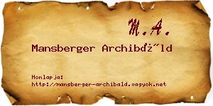 Mansberger Archibáld névjegykártya